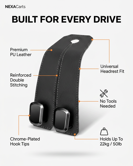 Car Hooks for Headrest, 2 Piece Seat Back Storage Hook, Leather Multifunctional Car Hanger & Holder, Universal Fit